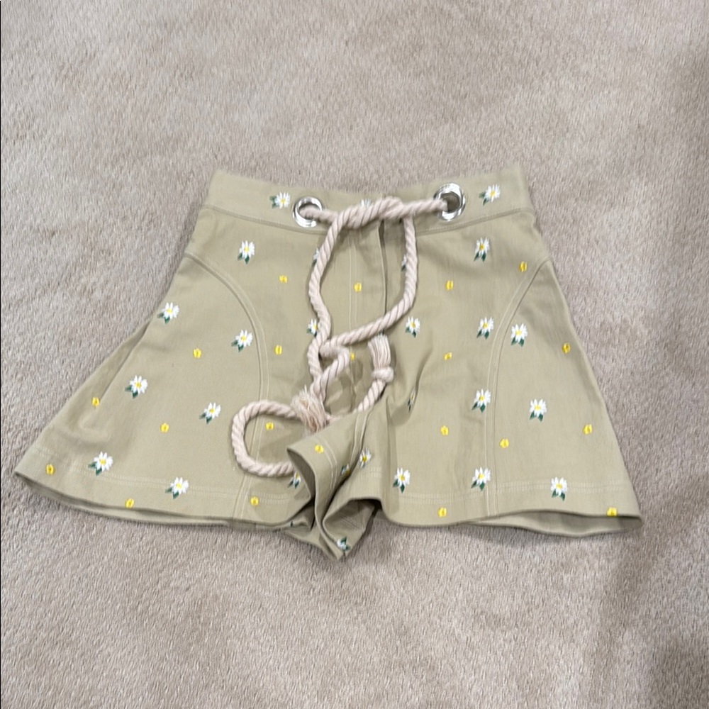 Miaou Tan High Waist Shorts with Yellow Accents worn once!